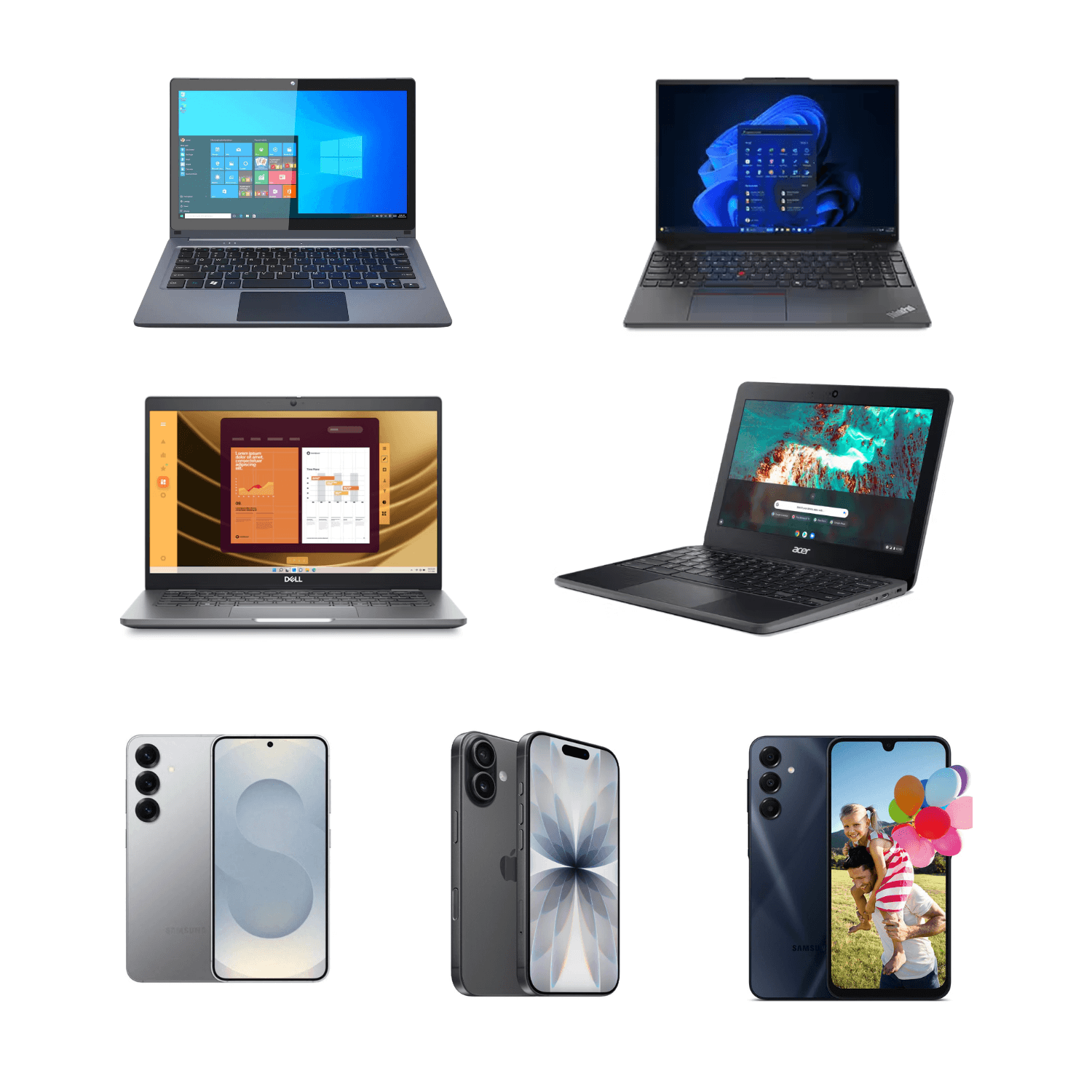 Laptops, chromebooks, phones