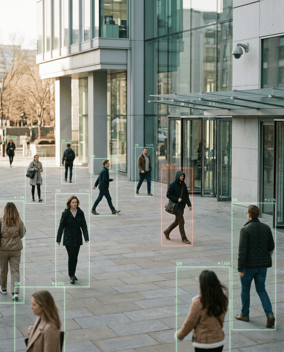 AI-powered security camera detecting a potential threat in real time