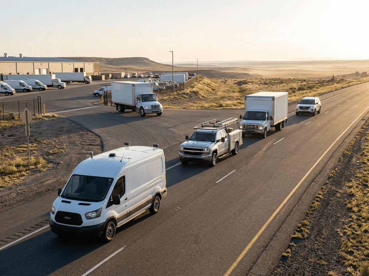 Connected fleet vehicles equipped with 5G connectivity, GPS, and AI safety cameras