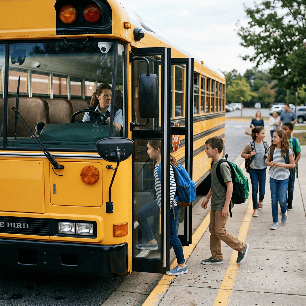 AI-powered camera system installed on a school bus