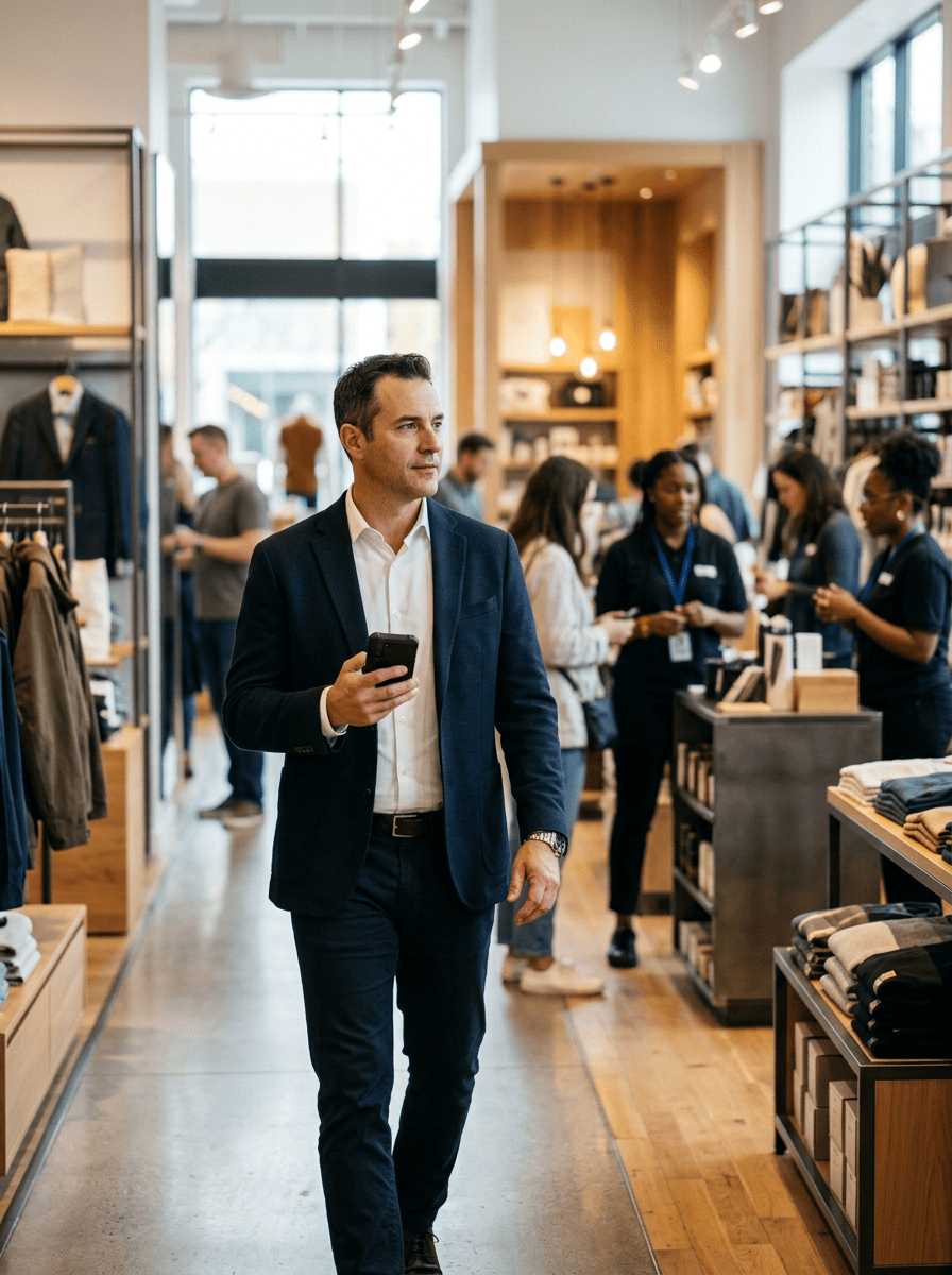 Retail employee using a company device managed through MDM