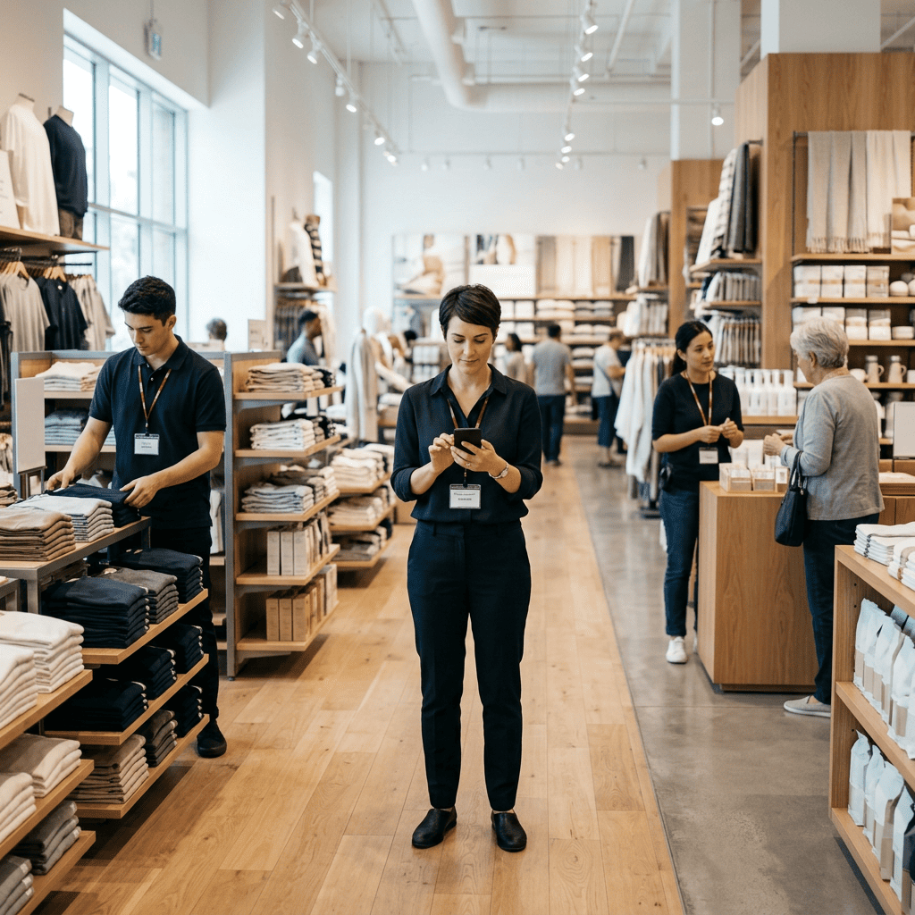 Retail associate using CPR³ Retail Operations Hub on a mobile device