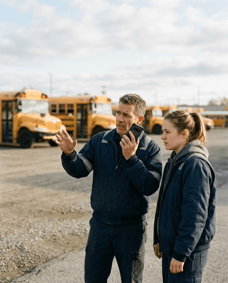 Transportation team reviewing school bus camera footage to respond to an incident