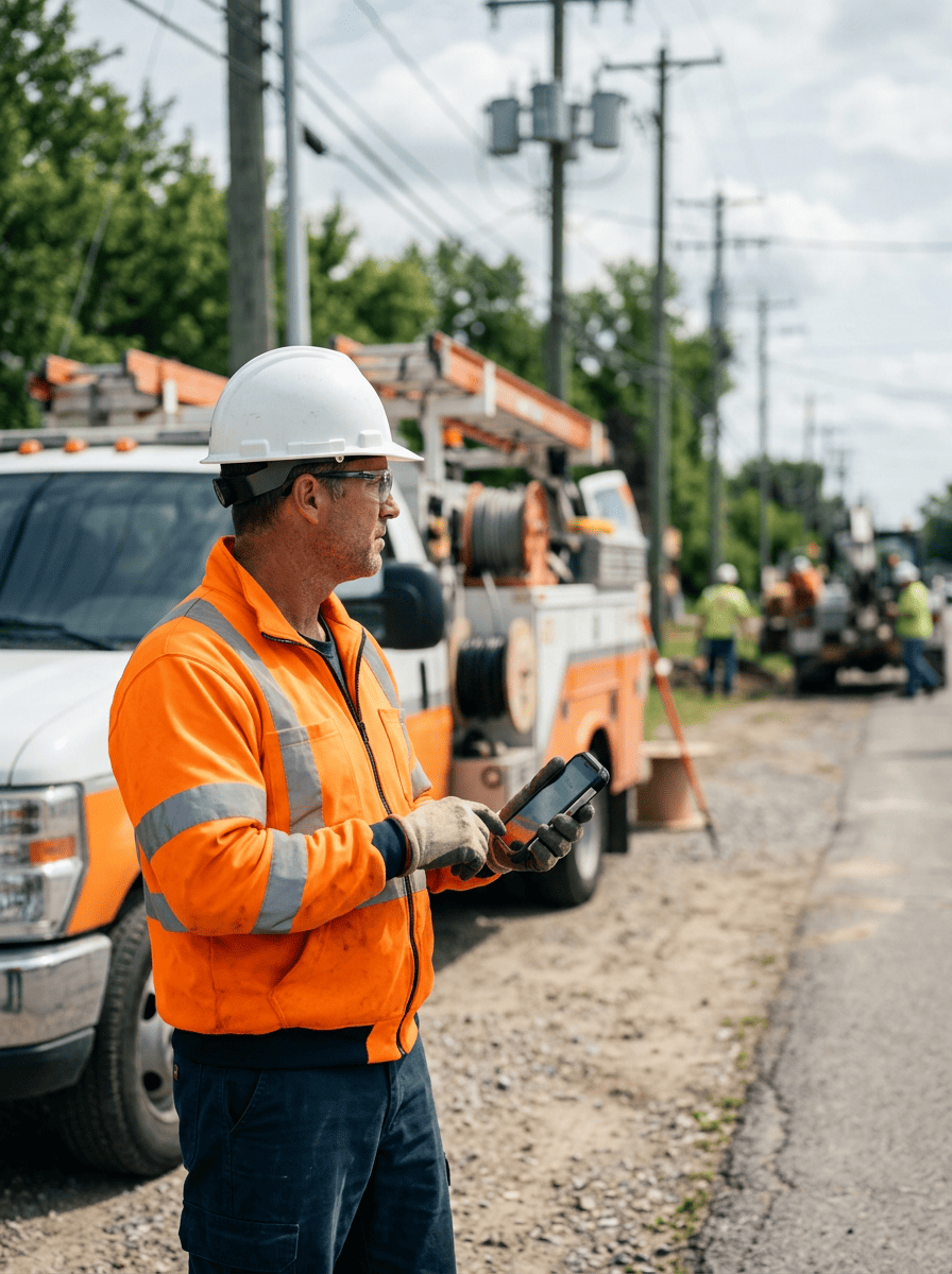 Field technician using an MDM-managed rugged device on the job
