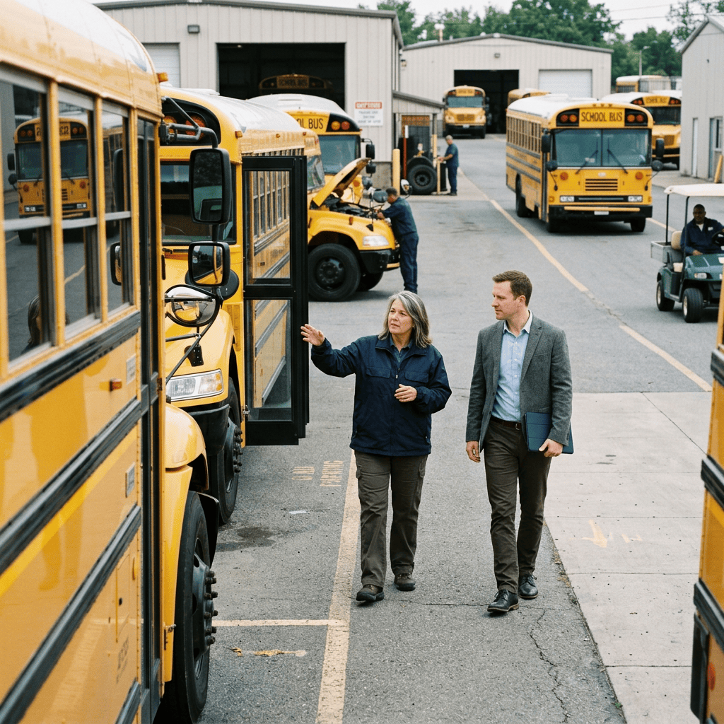 School district transportation team reviewing a modular connectivity plan