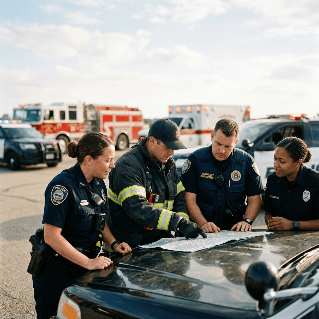 Multiple agencies coordinating response efforts during an incident
