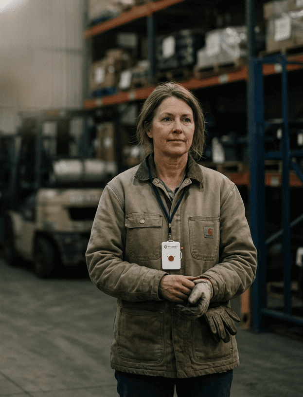 Employee using a wearable personal safety device to request help