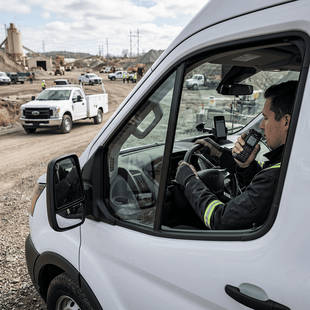 Driver using a Push-to-Talk device to communicate with dispatch