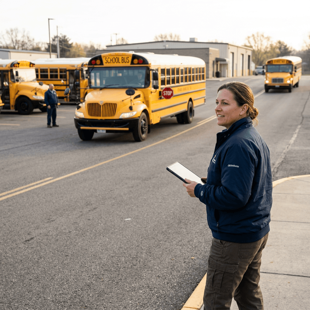 GPS dashboard showing real-time school bus location tracking