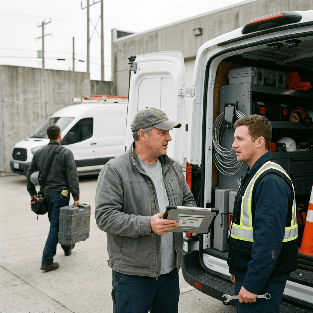 Dispatcher coordinating field employees through workforce management software