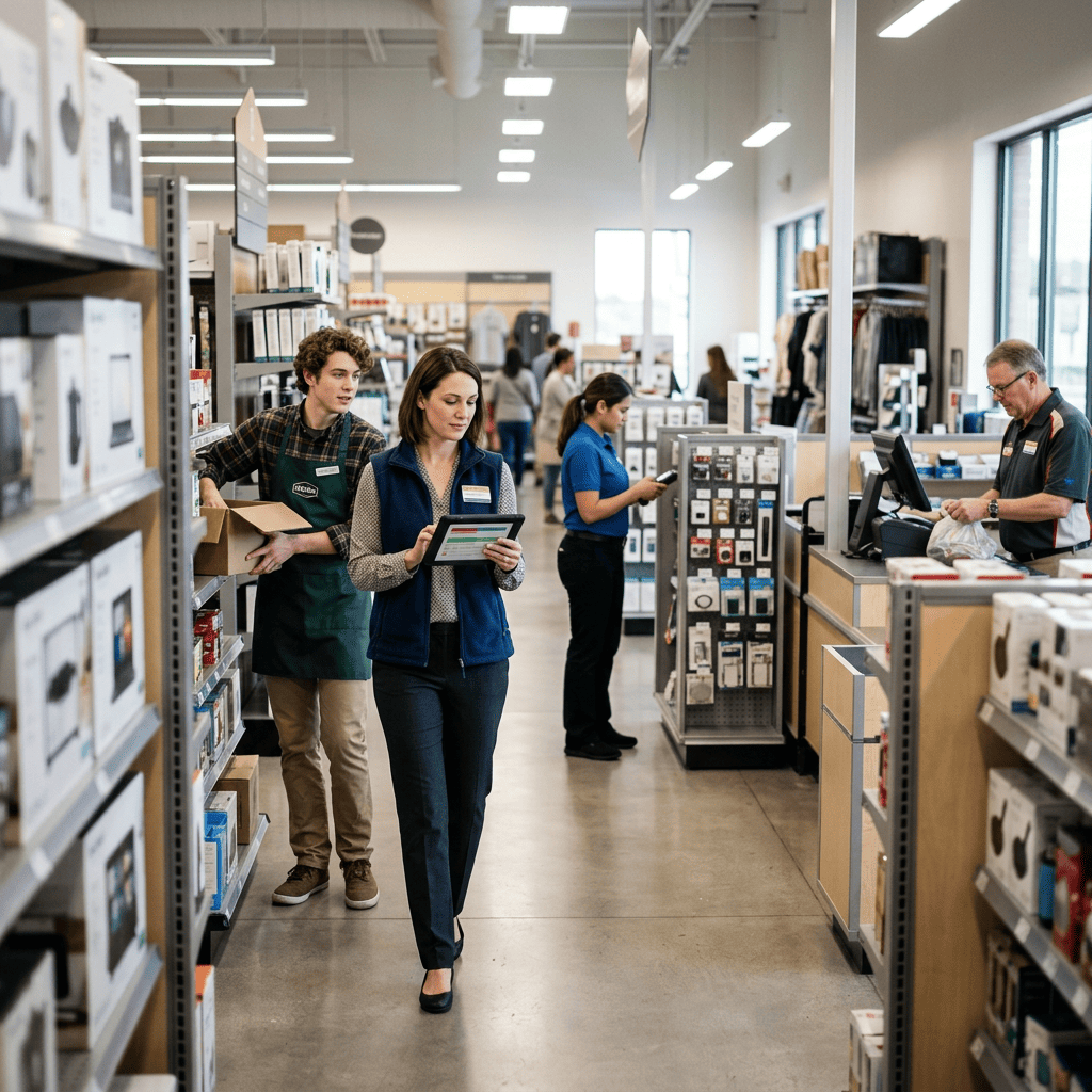 Retail employee using Actsoft workforce management for task tracking