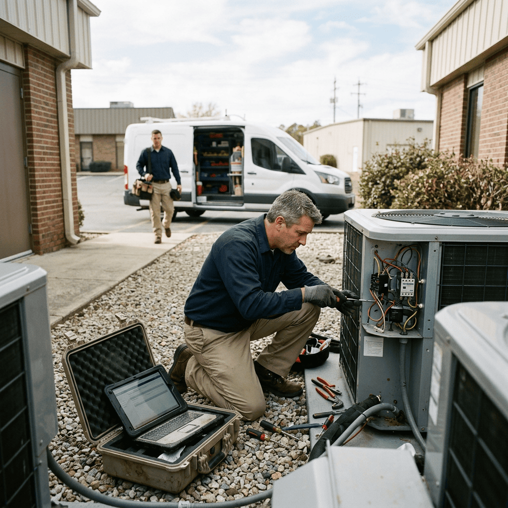 Field service technician using Actsoft for scheduling and dispatch